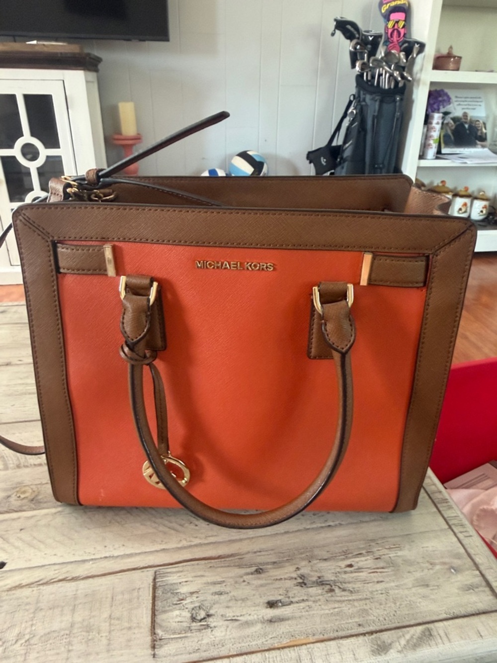 Michael Kors Tan and Cream Leather Interior Tote